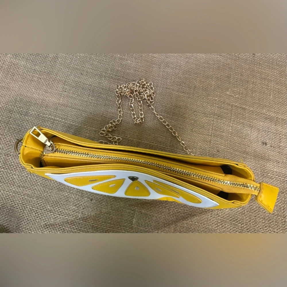 🍋 Women Lemon Slice Shape PU Leather Mini Cross Body Bag Shoulder Chain Bag - Picture 15 of 16